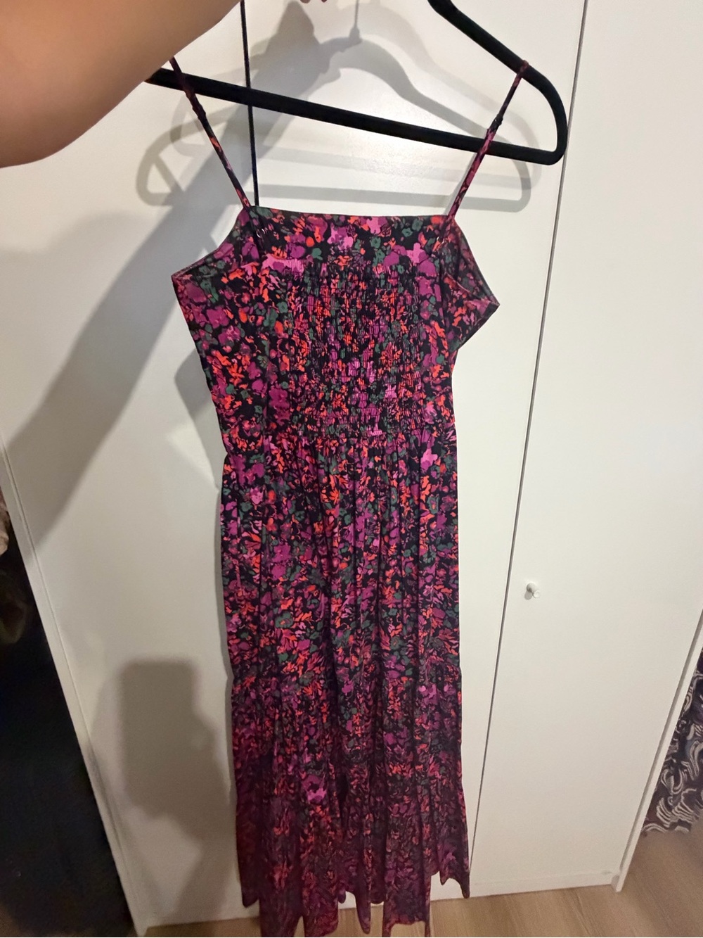 Evereve Pink and Black Floral Midi Dress